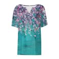 thumbnail image 4 of Women's Short Sleeve Loose Fit Flowy Tunic Tops Dressy Casual Tops for Lady V Neck Blouse Tie Dye Floral Print Comfy Casual Shirts Summer Clothes for Teen Girls Vintage Fashion 2024 Green T Shirts L, 4 of 5