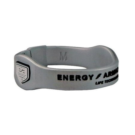Energy Armor 7-3621173476-1 Medium Silver Negative Ion Super Band Bracelet with Black Letters