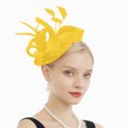 thumbnail image 2 of HCNTES Fascinators Headband with Feather, Women's Tea Party Hat for Kentucky Derby, Cocktail, Wedding, Fancy Dress Party Yellow, 2 of 5