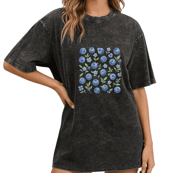 Black Wash Print Tshirt Graphic Sweatshirt Watercolor Blueberry Floral Coquette Inspired Personalized Graphic Wear S-2XL Tops