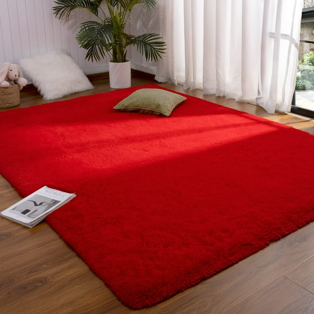 Alfombra DETUM roja esponjosa de 90 x 150 cm para dormitorio, sala de estar y niños