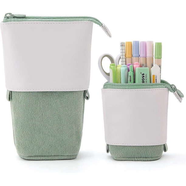 Standing Pencil Case Telescopic Stationery Bag Pen Pouch Holder School College Office Organizer for Girls Women Adults (Green)