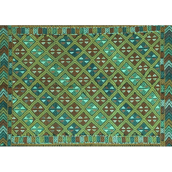 Ahgly Company Machine Washable Indoor Rectangle Oriental Turquoise Blue Traditional Area Rugs, 2' x 5'