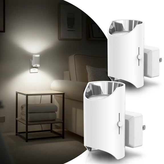 Set of 2 White & Chrome Cool White 5000K Dimmable Night Light