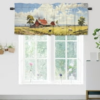 Cow Window Curtain Valance Rustic Farm Animal Western Red Barn Country Scenery Rod Pocket Window Valance for Living Room Bathroom Bedroom Kitchen 54 by 18 in, 1 Panel