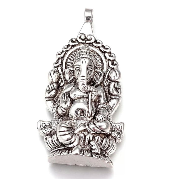 U8MO 5PC Tibetan Alloy Ganesha Big Pendants Carved Antique Silver Nickel Free 61x32mm