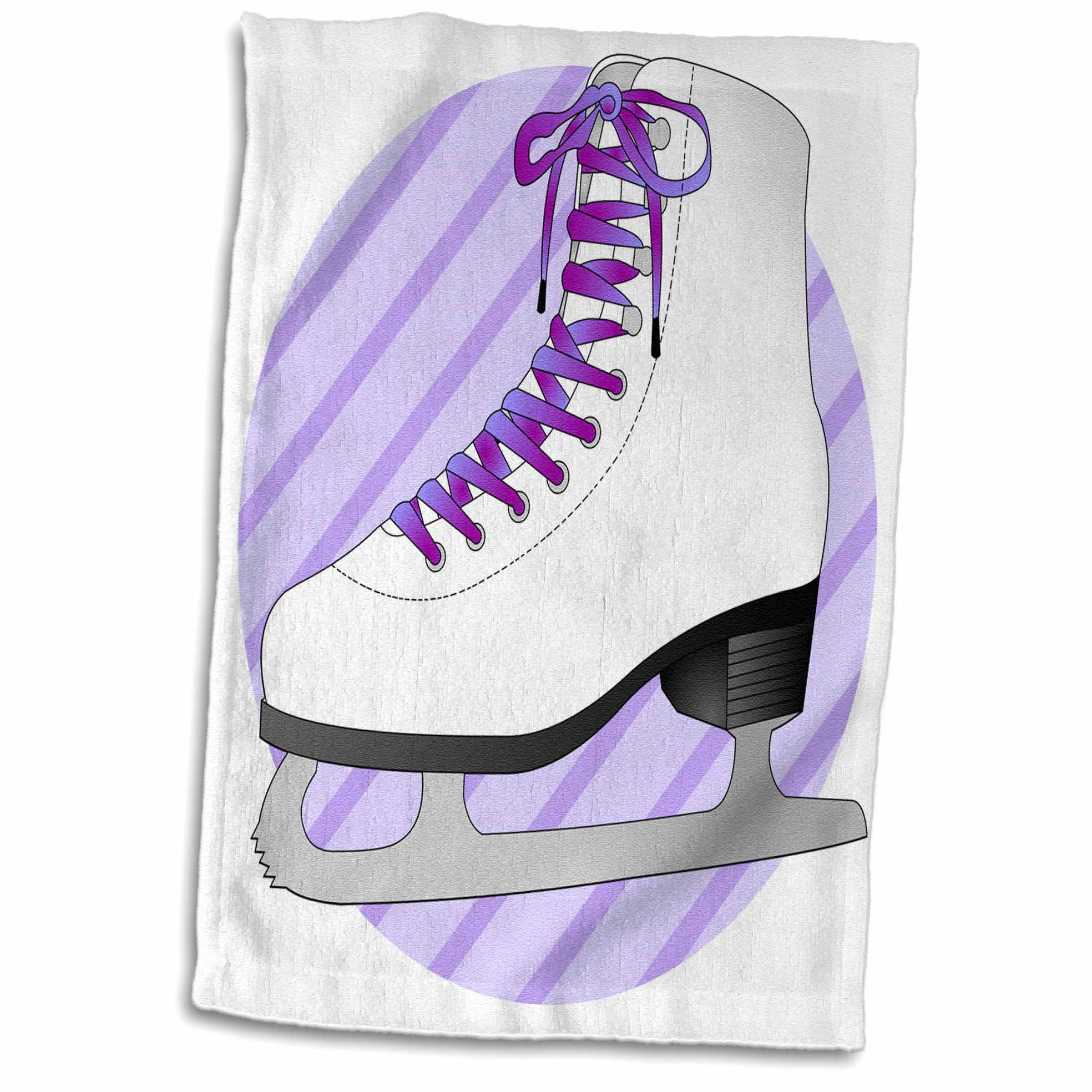 3dRose Figure Skating Gifts Purple Ice Skate on Stripes Towel, 15