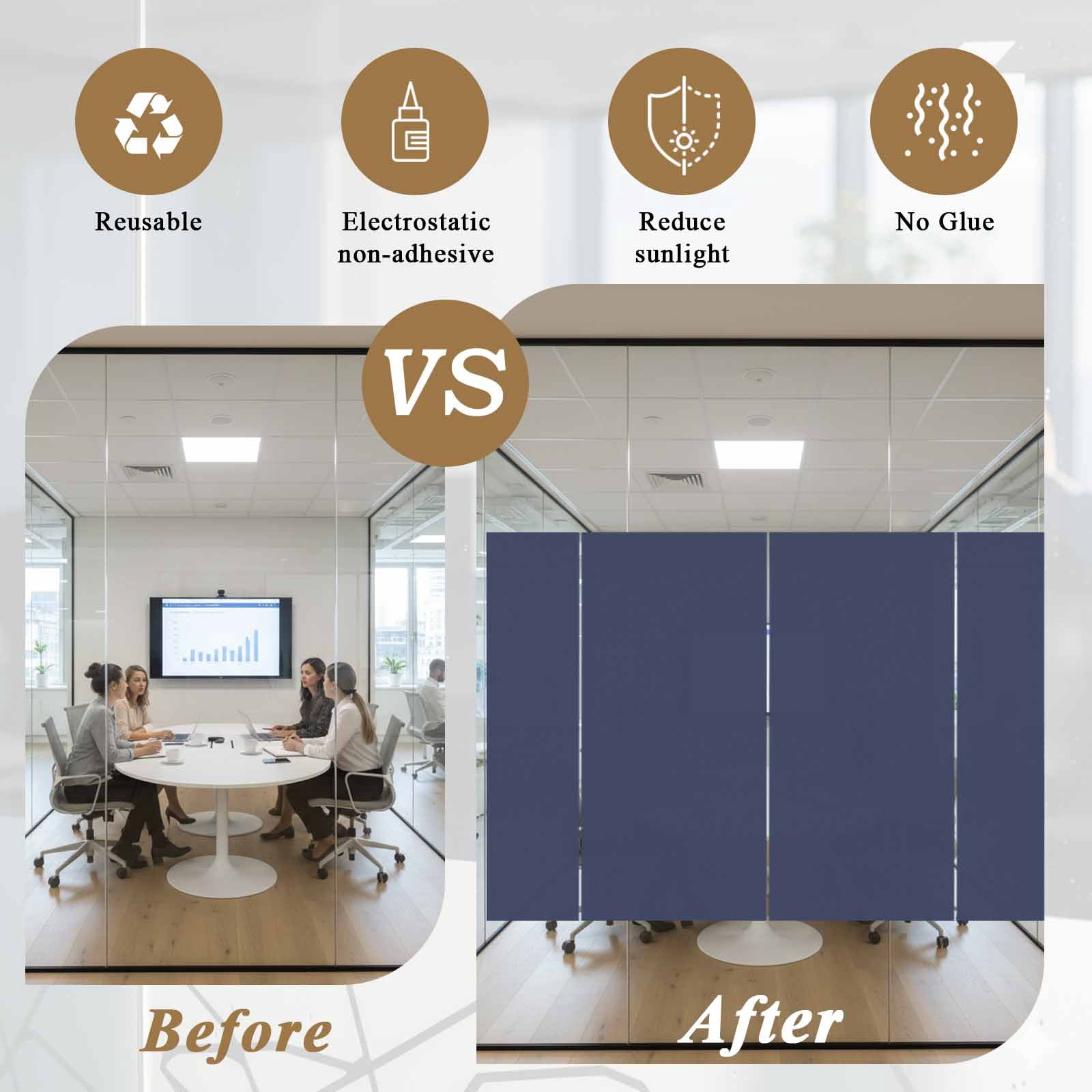 Pure Dark Blue Window Privacy Film, Simple Solid Color Static Cling UV Sun Blocking Heat Control Window Tint Day and Night, Non-Adhesive Reusable One Way Windows Privacy Cover 23.6''x59''
