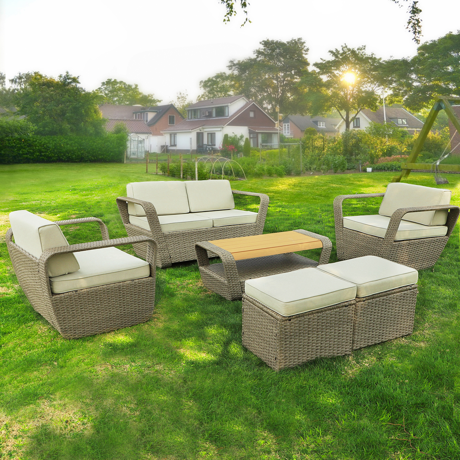 Magic Union 6 Pieces Patio Furniture Set, PE Rattan Wicker Dining Sofa