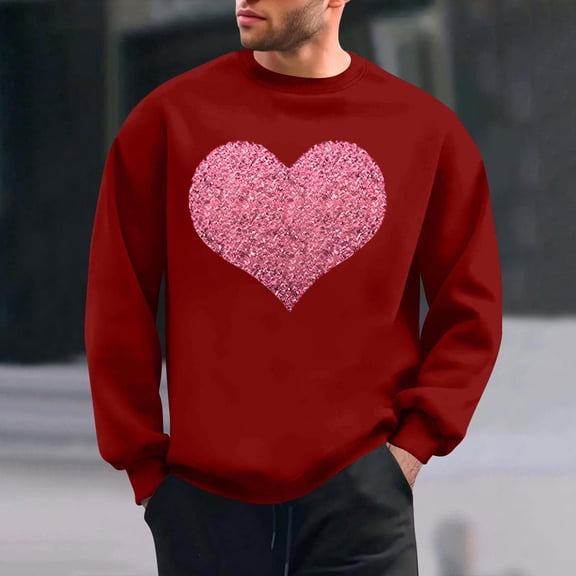 PNTUTB Men's Valentine's Day Fashion Print Casual Long Sleeve Crew Neck Pullover Loose Comfortable Sweatshirts