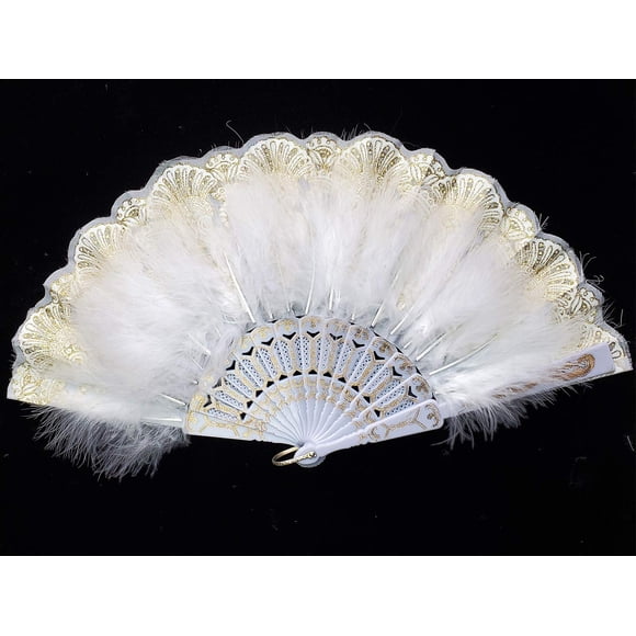 Abanico De Plumas De Marabú Con Flores Bordadas De Happy Feather, Estilo Vintage De Los Años 20, Abanico De Mano Para Disfraz, Fiesta, Baile, Color Blanco