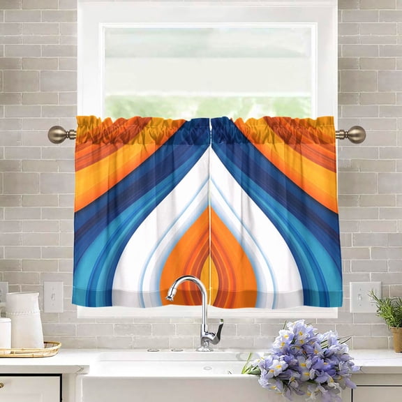 Yayeee Kitchen Curtains Tier Pair Light Filtering 27"x36" Rod Pocket Short Cafe Window Panel, Orange Abstract Wavy