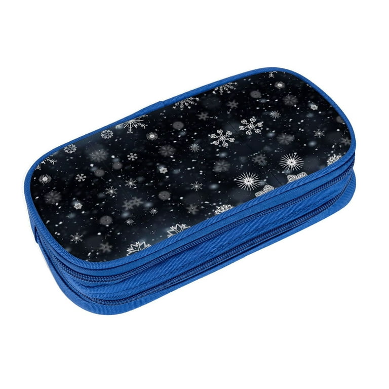 XMXY White Snowflakes Pencil Case Cute Aesthetic, Portable Pencil Bags with  Compartments Zipper Blue 