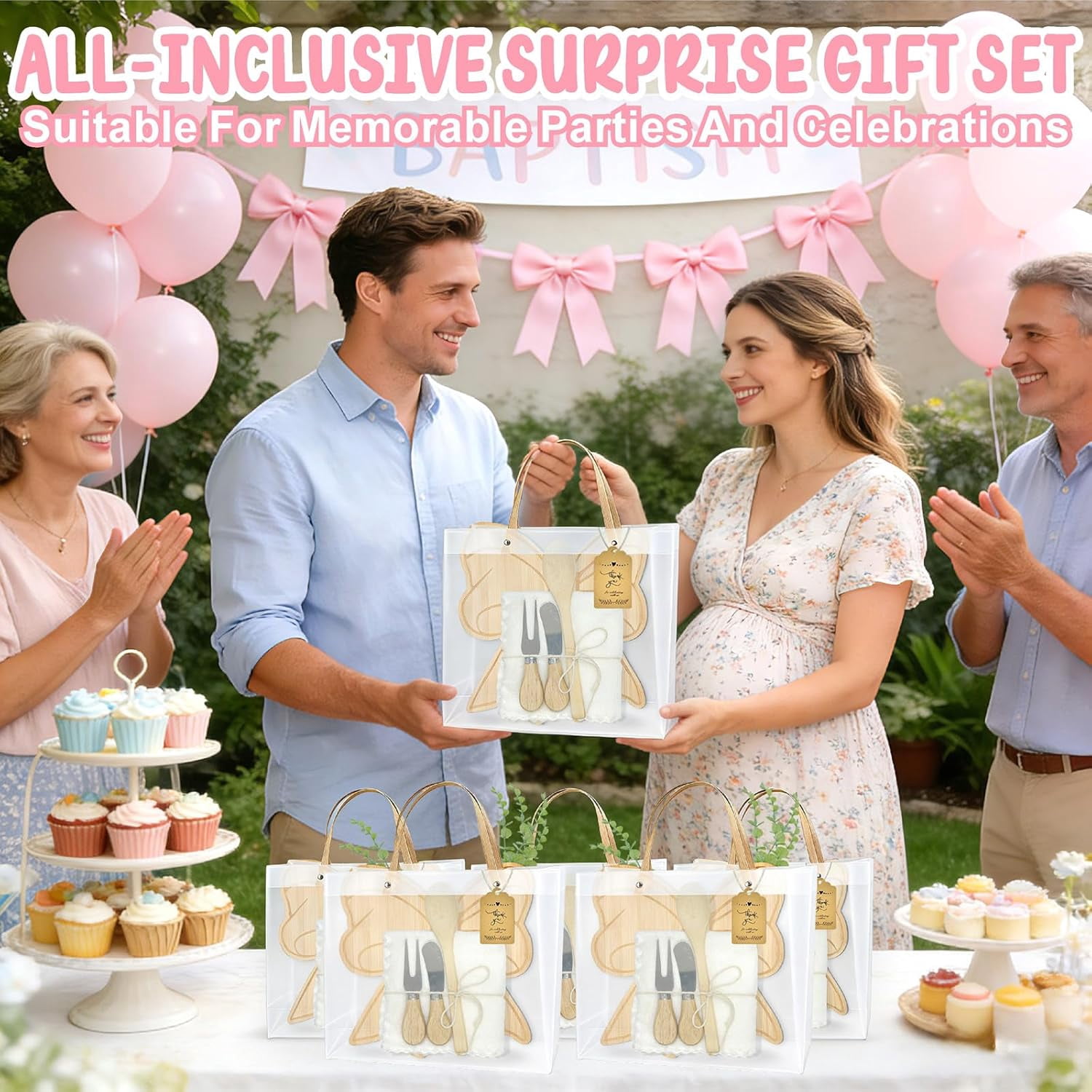 49 Pcs Bow Party Decorations Gifts Set Bows or Boots Gender Reveal Favors for Guest 6 Sets Bowtie Cheese Board with Knives and Fork Baby Shower Prizes for Game Birthday Wedding Bridal Shower Supplies