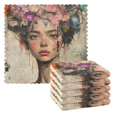 

Kitchen Towels，Artistic Scent Girl11 ×11 One Side Printed Polyester Fleece Soft And Skin-friendly Quality Washcloths.