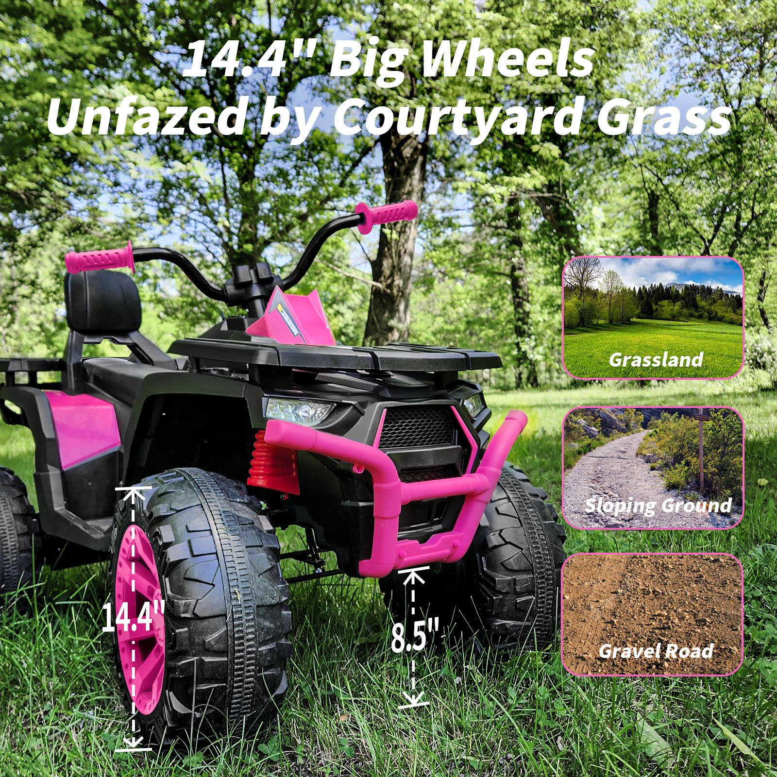 Hikiddo Kids ATV 4-Wheeler, 24 Volt 4WD Ride On Toys for Big Kids w/ 2 Seater, 4x200W Motor, 5.6Mph Max Speed - Rose Pink