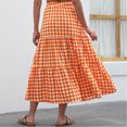 thumbnail image 6 of LYXSSBYX Womens Skirts and Dresses Clearance Fashion Women Summer High Waist Plaid Print Casual A Line Ruffle Long Skirt, 6 of 7