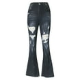 thumbnail image 3 of Womens Pocket Solid Jeans Denim Pants Female Hole Bottom Casual Pants, 3 of 6