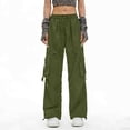 thumbnail image 6 of Hurxie Cargo Pants for Women with Pockets High Waist Lightweight Stretchy Hiking Casual Streetwear Baggy Wide Leg Pants Army Green,L, 6 of 6