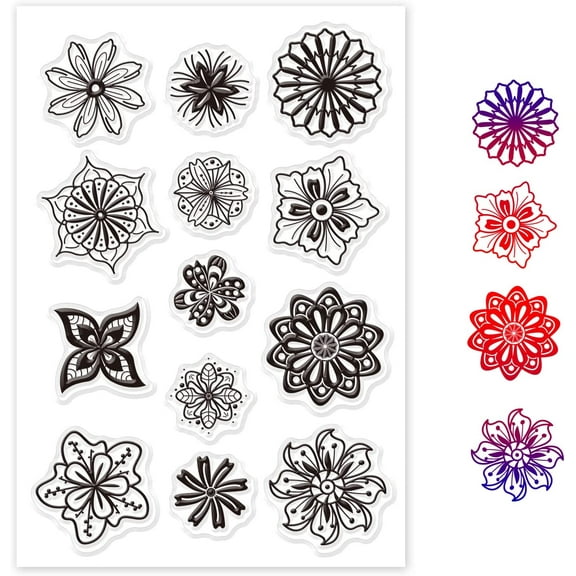 Mandala Flowers Silicone Clear Stamps Flowers Transparent Stamp for Christmas Birthday Thanksgiving Cards Making DIY Scrapbooking Photo Album Decoration Paper Craft