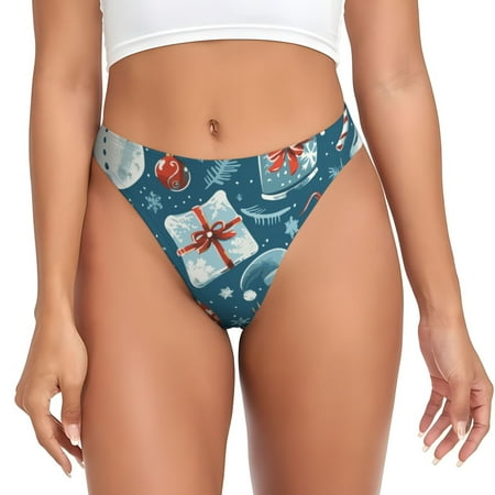 Qokaie Christmas Snowman Gift Printed Women s Cotton Thong Underwear  Sexy Breathable Panties G-string-3X-Large