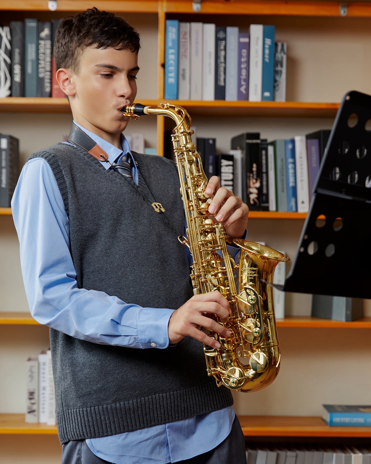 Eastar New Upgraded E Flat Alto Saxophone Gold Lacquer Full Kit with Stand –  for Student Beginners, Ideal for School Bands & Orchestras (AS-II)