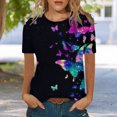 thumbnail image 2 of TSADFHJI Hauts de Vacances pour Femmes Plus Mode Décontractée Imprimé Motif Manches Courtes Col Rond T-Shirt m Violet, 2 of 4