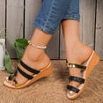 thumbnail image 4 of PiGOGI Women's Glitter Wedge Slides Linen Footbed Non-Slip Comfortable Beach Slippers Summer Black 5.5, 4 of 9