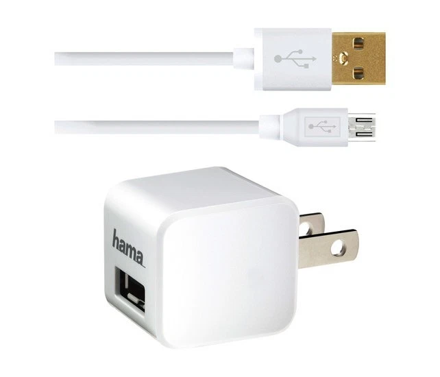 New Oem Hama 2.4 Amp Wall Home Charger Cube & 6Ft Micro Usb Cable Combo