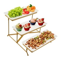 3 Tier Serving Trays for Party Display Detachable Space Saving Serving Platters and Trays Multi-purpose Stand with Carbon Steel Base for Serving Food Fruit Dessert Cupcake