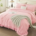 thumbnail image 2 of ANGENIA California King Pink Comforter Sets, 3 Pieces Cute Ruffle Bedding Comforter Sets, All Season Soft Lightweight Fluffy Beautiful Farmhouse Bed Set(104"x96" Comforter & 2 Pillowcases), 2 of 7