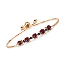Gem Stone King 3.24 Ct Red Rhodolite Garnet Blue Sapphire 18K Rose Gold Plated Silver Tennis Bracelet for Women
