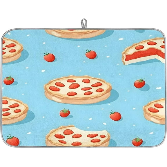 Absorbent Dish Drying Mat,Food Pizza Pattern 16*18inch Dish Drying Mat for Kitchen Counter Microfiber Absorbent Dish Draining Reusable Washable Extra