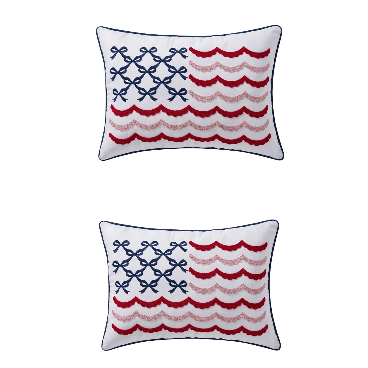 Clearance! 2 Pack USA Bow Flag Pillow, 4th of July Red White Blue Decorative Pillow, 20" x 14", Independence Day Embroidered Patriotic Lumbar Pillow Decor, Gift for Mom Dad Friend Family