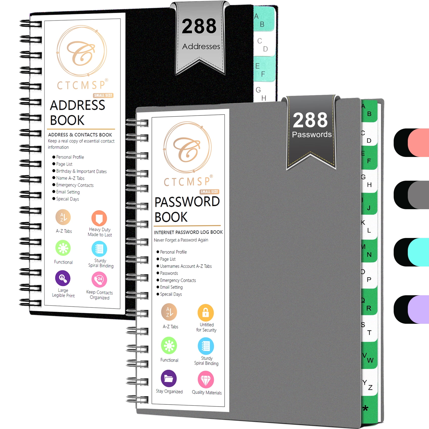 Address Password Book with Alphabetical Tabs,Password Keeper Notebook,Address Telephone Book for Seniors Office Home 2pack