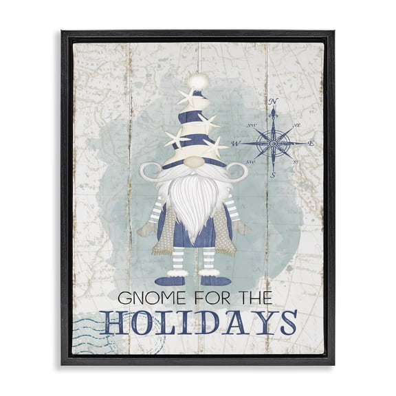 Stupell Industries Coastal Gnome For The Holidays Nautical Black Floating Frame Canvas Art, 17 x 21, by Jennifer Pugh