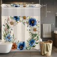 thumbnail image 5 of Spring Plant No Hooks Shower Curtain with Snap-in Liner White Blue Circle Flower Linen Texture Shower Curtains for Bathroom, Waterproof, Easy Install, Washable 66"x72", 5 of 9