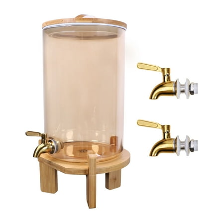 

U.S. Solid 1.8gal/7L Beverage Dispenser Glass Jar Container For Both Iced And Hot Drinks With Wooden Stand Wooden Lid 2 Free Faucets