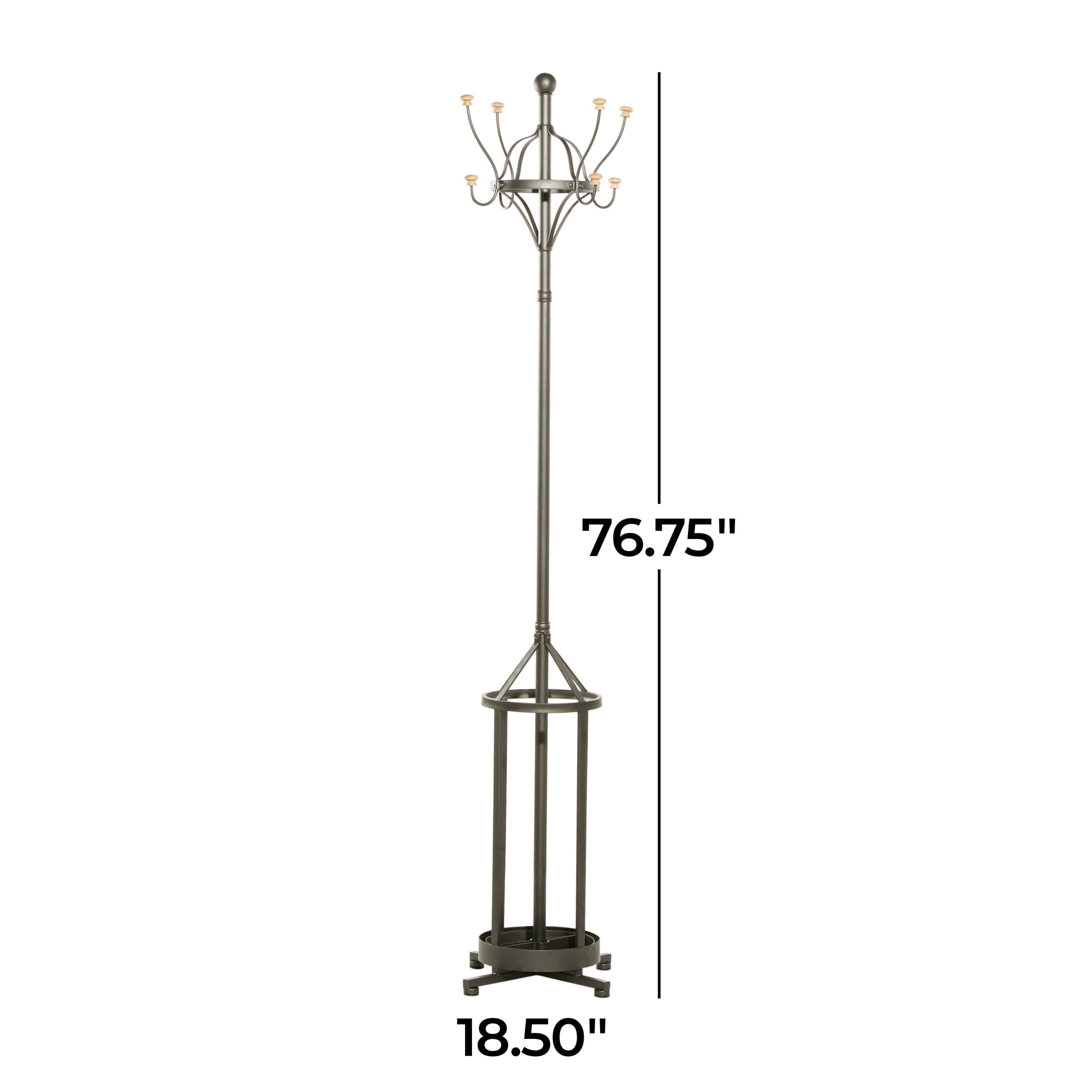 DecMode 19" x 77" Black Metal Coat Rack, 1-Piece
