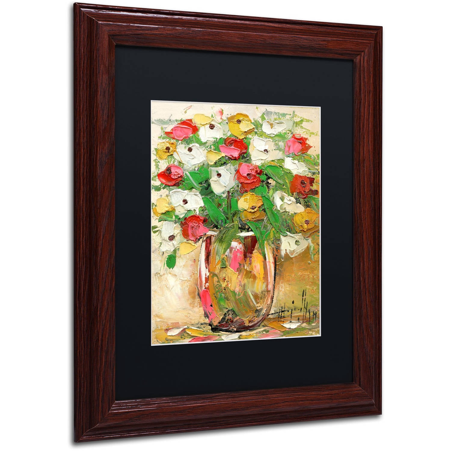 Trademark Fine Art "Spring Flowers in a Vase 7" Canvas Art by Hai Odelia, Black Matte, Wood Frame