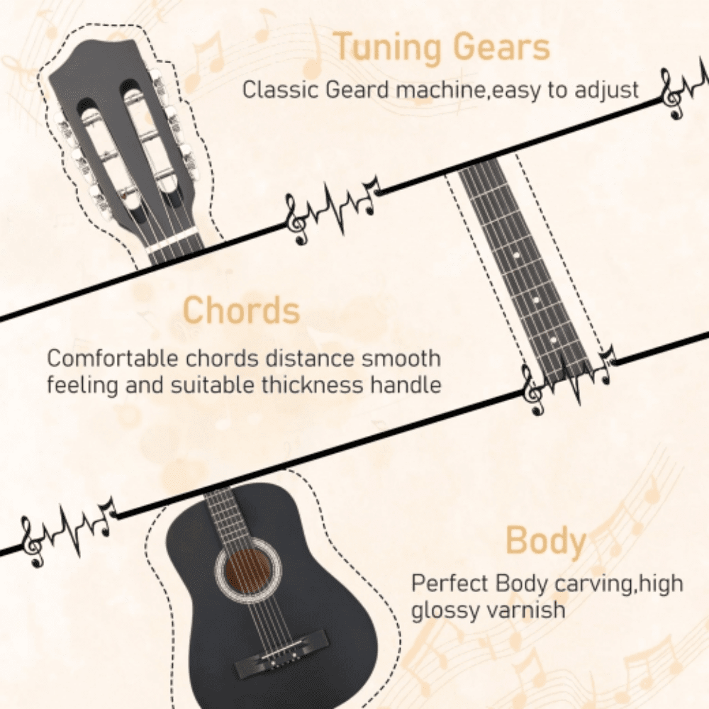 Tcbosik 38-inch Beginner Acoustic Guitar, Basic Starter Kit with Bag, Strap, Tuner, Capo, Picks and Strings, Matte Black