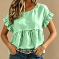 thumbnail image 4 of Dolkfu Retro Women'S Tops, Tees & Blouses Short Sleeve Crew Neck Pull-on Green Blouses & Tops Solid Casual Modern Green,L, 4 of 6