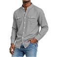 thumbnail image 7 of Shirts for Men Cotton Linen Long Sleeve Chest Pocket Button Down Shirt, 7 of 7
