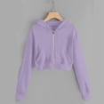 thumbnail image 4 of Dwellite Girls Zip-Up Hooded Lightweight Casual Fall Winter Sweatshirt with Pocket 5-13 Years Light Purple 140, 4 of 6