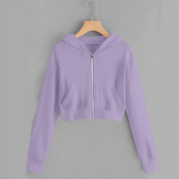 Girls Zip Up Hoodies Cropped Sweatshirt Lightweight Hooded Fall Jacket Teen Girl Back to School 2026 Light Purple 150