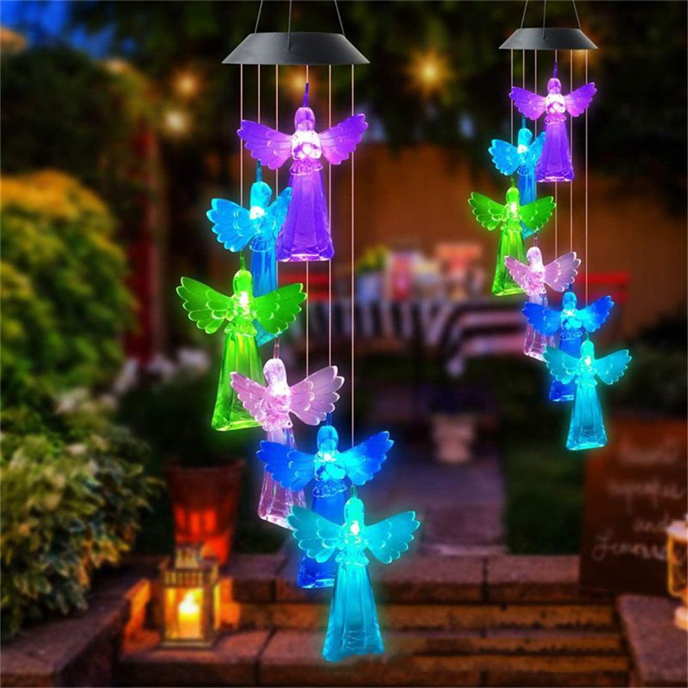 Solar Lamp Color Changing LED Angel Wind Chimes Outdoor Home Garden Decor 