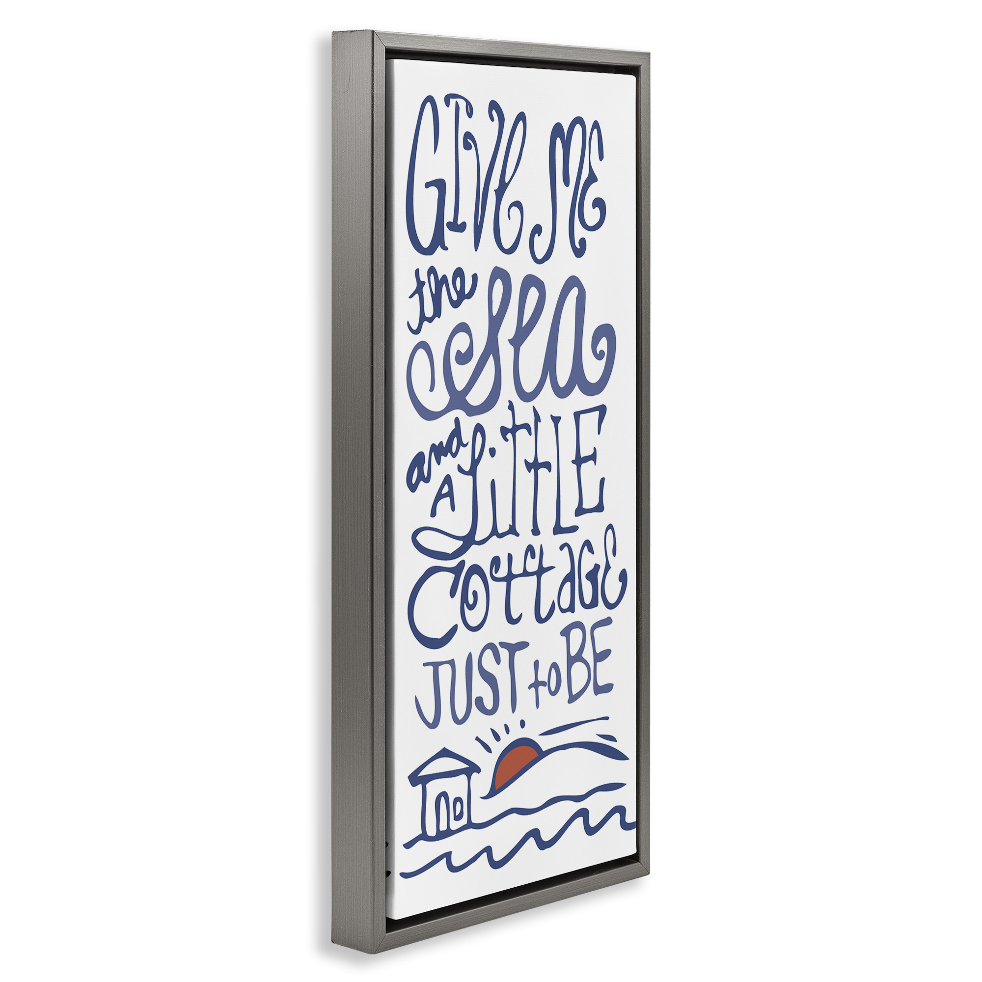 Stupell Industries Sea & Cottage Beach Life Calligraphy Nature Painting Gray Floater Framed Canvas Art Print Wall Art, 11 x 25