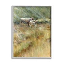 Stupell Sunlit Cattle Grazing Field Landscape Painting Gray Framed Art Print Wall Art
