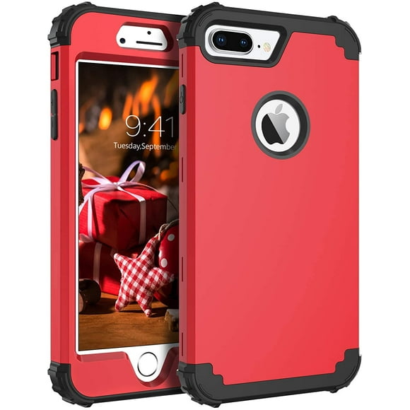 Case for iPhone SE 2020, 3 in 1 Hybrid Hard Plastic Soft Rubber Heavy Duty Rugged Bumper Shockproof Full-Body Protective Phone Cover for iPhone SE 2020, Red&Black