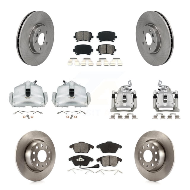 Transit Auto Front Rear Disc Brake Caliper Rotors and Semi-Metallic Pads Kit (10Pc) for Car 2012 Volkswagen CC 2.0L with 340mm Diameter Rotor KC8-100978S